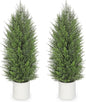 Briful 2PCS 4ft Artificial Cedar Topiary Trees in White Planter – Medium Faux Evergreen Potted Plants, Indoor Outdoor Fake Shrubs, Lifelike Fake Cypress Trees for Home, Office, Patio, Porch