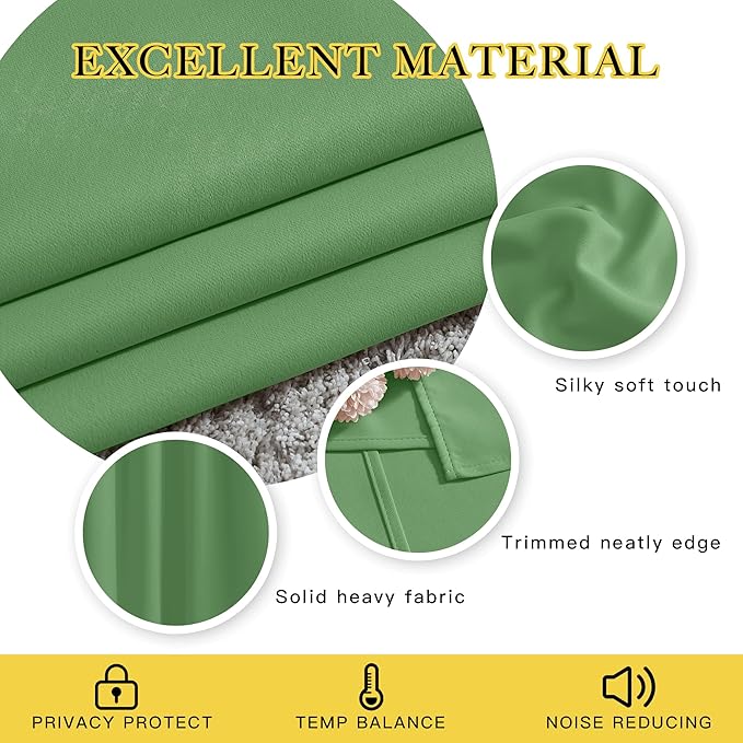 NICETOWN Room Darkening Curtains and Drapes for Bedroom - Grommet Energy Saving Thermal Insulated Light Blocking Window Treatments for Kitchen (Forest Green, 1 Pair, W46 x L54)