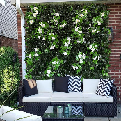Sumery Expandable Fence Privacy Screen for Balcony Patio Outdoor,Decorative Faux Ivy Fencing Panel,Artificial Hedges (Single Sided Leaves) (2, Branches -White Fowers)