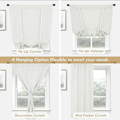 DriftAway Double Layer Linen Blackout Tie Up Curtains Thermal Insulated Fully Lined Balloon Roman Shade Bathroom Window Adjustable Rod Pocket for Small Window 45 Inch by 63 Inch Ivory Cream