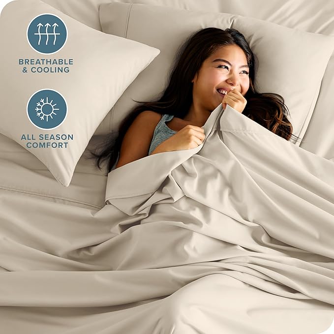 Bare Home Hotel Luxury Queen Sheet Set, Extra Soft - 6 Piece Set - Deep Pockets - Easy Fit - Cooling & Breathable - Wrinkle, Fade, Stain Resistant - Includes 4 Pillowcases (Queen, Sand)