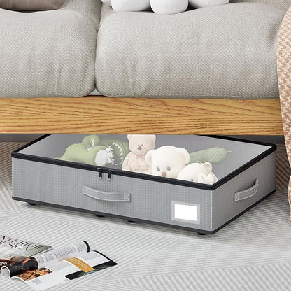 Under Bed Storage with Wheels, No Assemble Required 5.5 inches height grey under bed storage bins,Low Profile Rolling Underbed Shoe Storage containers，dorm underbed storage drawers