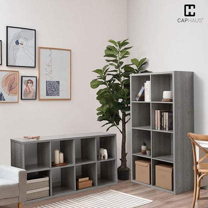 CAPHAUS Sturdy Room 11-Inch Cube Storage Organizer Shelf, with Thick Exterior Edge, Storage Shelf Divider w/Back, Bookcase, 8-Cube, Greige Oak