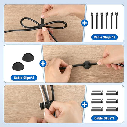 Under Desk Cable Management Tray No-Drill 2 Pack 16.9‘’ Wire Cord Organizers, Cable Management Under Desk for Home and Office No Damage Black