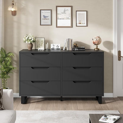 GarveeHome 6 Dresser for Bedroom, 47.2 in Wide Dresser, Freestanding Vertical Drawer Cabinet with Storage, Wooden Closet Storage Chest for Living Room, Hallway, Entryway, Black