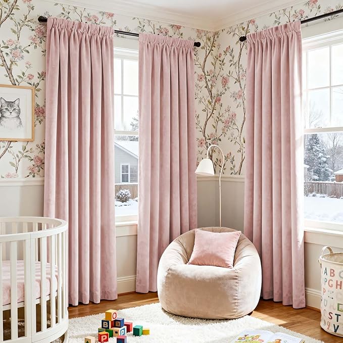 Lazzzy Velvet Blackout Curtains Thermal Insulated Room Window Drapes Super Soft Luxury Curtains for Living Room Bedroom Rod Pocket 2 Panels, Dusty Pink, 52" W x 90" L