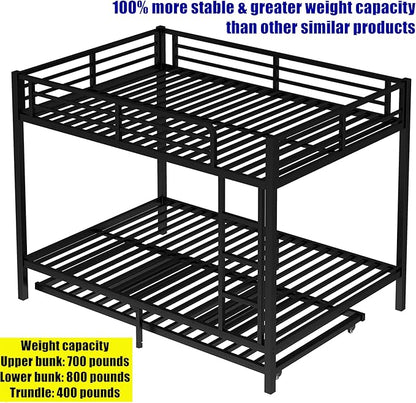 Upgraded & Stronger Heavy Duty Metal Full Over Full Bunk Bed with Trundle for Adults & Teens, Thickened More Stable Safer Bunkbeds (Greater Weight Capacity)