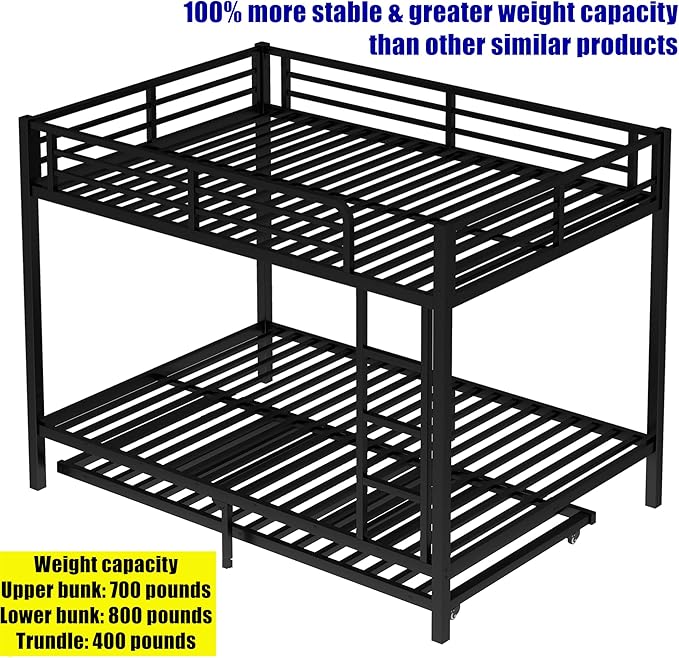 TSAMPA Latest Upgraded & Stronger Metal Bunk Bed Full Over Full Size, More Stable & Safer Steel Heavy Duty Bunkbed Frame with Twin Size Trundle (Full)