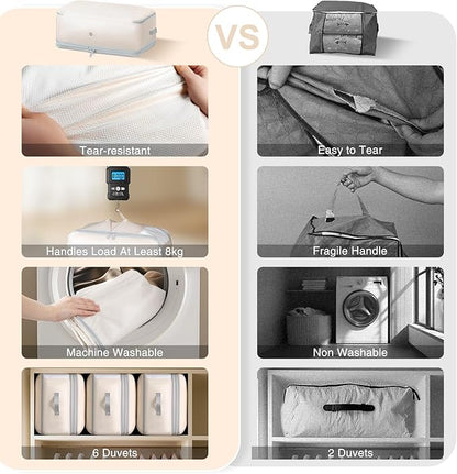Comforter Storage Bag - 130L Large Capacity Blanket Storage Bags 4-Layer Ultra Space Saving Self Compression Organizer, Washable Compression Bags for Storage Comforter Blanket, 2-Pack, Beige