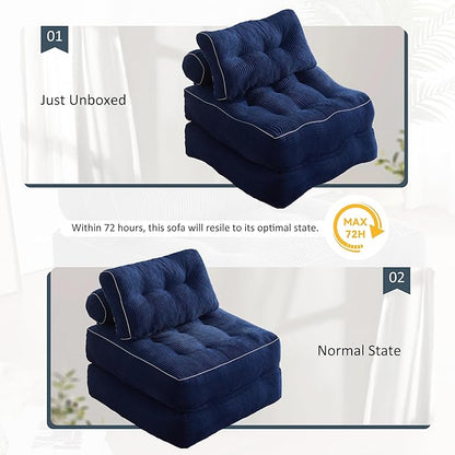 Folding Chair Bed, Futon Sofa Bed, Floor Couch for Adults Chair for Living Room, Lounge Sofa, Convertible Sofa Bed, Small Couches for Small Spaces, Blue