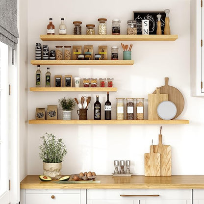Vivelove 10" Deep Floating Shelves with Invisible Brackets, 36" Wall Shelves for Bathroom Bedroom Kitchen Living Room Laundry Room, Modern Rustic Shelves for Home Decor, 36"x10.2"x1.5", Set of 2, Oak