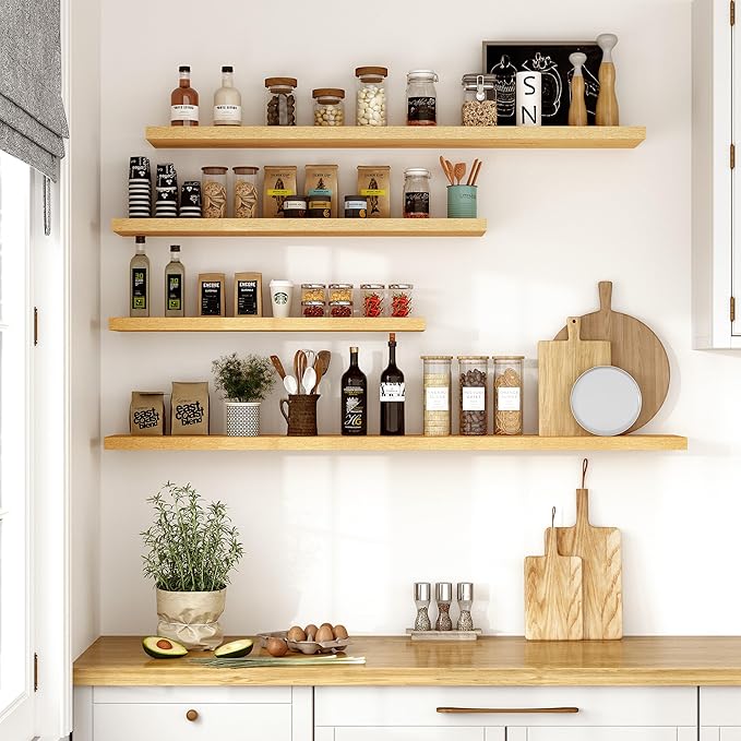 Vivelove 10" Deep Floating Shelves with Invisible Brackets, 47" Wall Shelves for Bathroom Bedroom Kitchen Living Room Laundry Room, Modern Rustic Shelves for Home Decor, 47.2"x10.2"x1.5"Set of 2, Oak