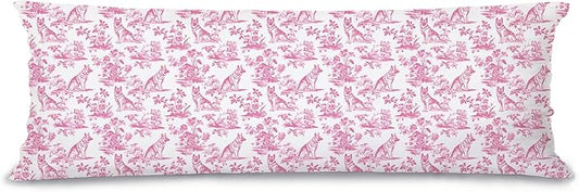 Pink Chinoiserie German Shepherd Dog 20x54 Body Pillow Cover with Zipper,German Shepherd Decor,Grandmillennial Pink Dog Decorative Body Pillow Cases for Bed Couch