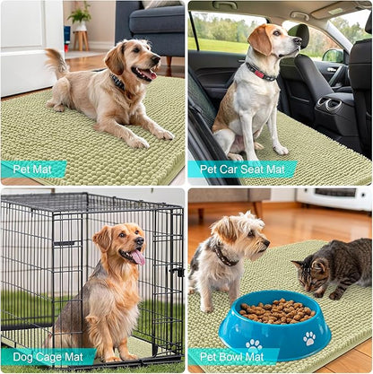 OLANLY Dog Door Mat for Muddy Paws 36x24, Absorbs Moisture and Dirt, Absorbent Non-Slip Washable Doormat, Quick Dry Chenille Mud Mat for Dogs, Entry Indoor Entryway Carpet for Inside Floor, Vanilla