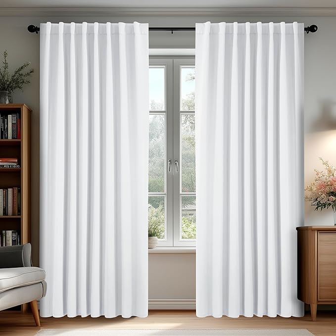 Deconovo Blackout Curtains, Thermal Insulated, W70 x L84 2 Panels, Back Tab, Machine Washable, Room-Darkening Drapes for Bedroom/Living Room Pure White