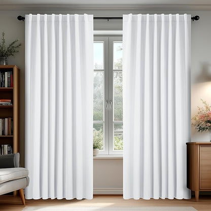 Deconovo Blackout Curtains, Thermal Insulated, W70 x L84 2 Panels, Back Tab, Machine Washable, Room-Darkening Drapes for Bedroom/Living Room Pure White