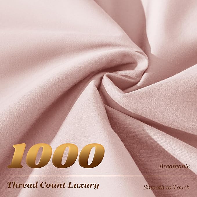 LBRO2M 1000 Thread Count 100% Egyptian Cotton Sheets Set King Size, 4 Piece Sets Bed Sheet Deep Pocket Sheet Set 16" Soft Comfortable All Season (King, Pink)