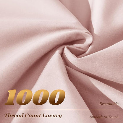 LBRO2M 1000 Thread Count 100% Egyptian Cotton Sheets Set King Size, 4 Piece Sets Bed Sheet Deep Pocket Sheet Set 16" Soft Comfortable All Season (King, Pink)