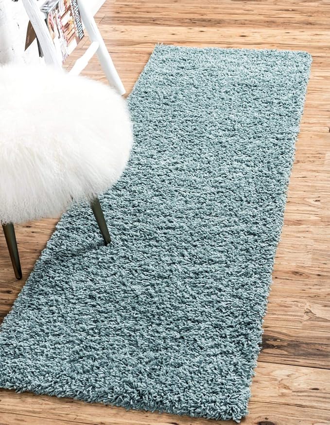 Unique Loom Solid Shag Collection Area Rug (2' 6" x 13' 1" Runner, Light Slate Blue)