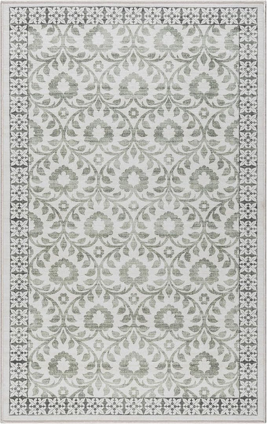 Gertmenian Indoor Boho Area Rug | Home Decor for Entryway, Bedroom, Living Room, Office, Kitchen | Non Slip, Soft, Printed Accent Rugs | Esme, Sage, 3x5 Small, 24573