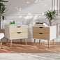 End Table Set of 2 with Storage Drawers, Modern Small Sofa Side Table, Nightstand Accent Wooden Bedside Table with Solid Wood Legs for Living Room,White/Oak
