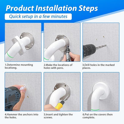 2 Pack 16 Inch White Shower Grab Bar,Bath Grab Rails with Anti-Slip Grip and Safety Luminous Circles,Stainless Steel Bath Handle Bathroom Grab Bar for Seniors, Elderly, Handicap