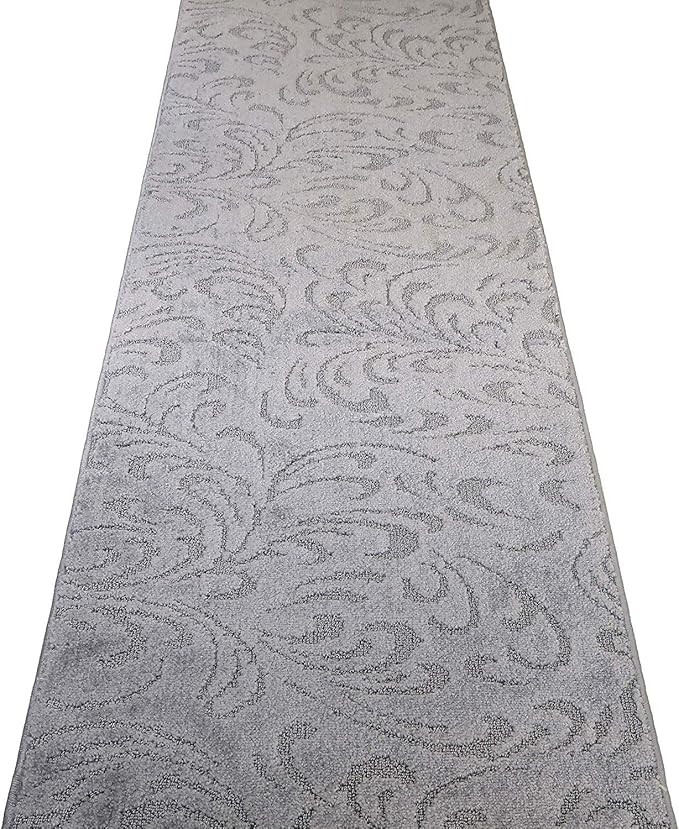 Custom Length Hallway Runner Rug,Slip Resistant,Floral Grey, 26 Inch X 31 feet, Sold and Priced Per Foot
