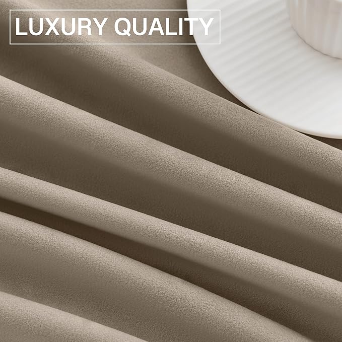 StangH Camel Beige Velvet Bedroom Curtains - Room Darkening Decorative Window Curtains 96 inches Heavy Duty Summer Heat Blocking Drapes for Hotel/Farmhouse, W52 x L96, 2 Panels