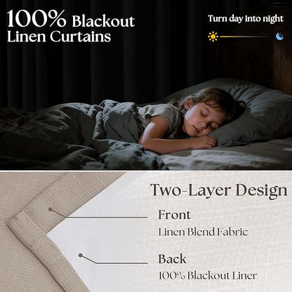 Greyish Beige Pleated Blackout Curtains 96 Inches Long 2 Panels Set for Dining Living Room Darkening Neutral Memory Shape Pinch Pleat Black Out Heavy Duty Thermal Insulated Curtain Drapes with Liner