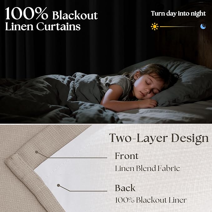70 Inch Extra Wide Pinch Pleated Curtains Dual Layer for Living Room Bedroom 108 Inches Long Memory Trained Burlywood Birch Blackout Thermal Insulated Curtain with Back Tab Sliding Glass Door 1 Panel