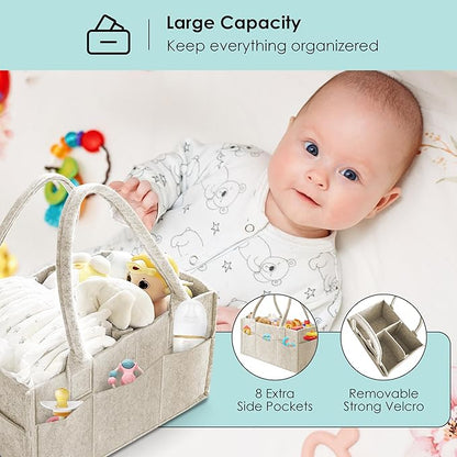 HIPHOP PANDA 2-Pack Diaper Caddy Organizer - Nursery Storage Bin & Car Organizer for Diapers, Wipes, and Baby Essentials - Dual-Color Solid Set (Grey/Oatmeal), Regular Size