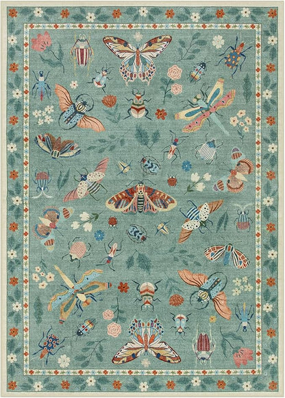 Lahome Insect Washable Small Area Rug, 3x5 Area Rug for Bedroom Living Room, Non-Slip Soft Accent Throw Carpet for Kitchen Office Entryway Bathroom Office, Green