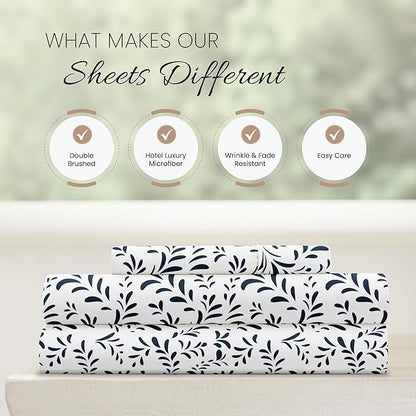 Linen Market 3 Piece Twin Bedding Sheet Set (Navy Vines) - Sleep Better Than Ever with These Ultra-Soft & Cooling Bed Sheets for Your Twin Size Bed - Deep Pocket Fits 16" Mattress
