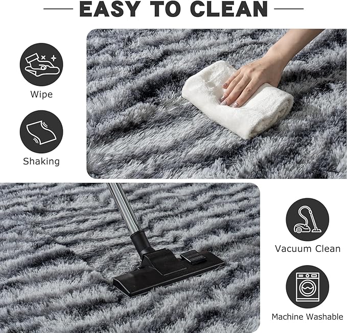 8x10 Large Area Rugs for Living Room, Soft Black White Zebra Big Shag Rug for Bedroom Nursery Kids Room Dorm, Non-Slip Modern Fluffy Plush Carpet for Home Decor