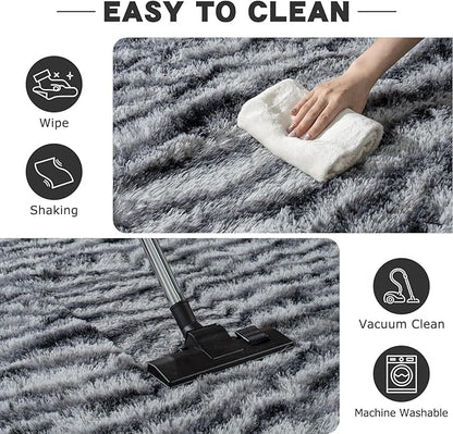 Fluffy Rugs for Living Room, 6x9 Ft Zebra Black and White Area Rug, Soft Large Shag Rugs for Bedroom Dorm Kids Room Nursery, Non-Slip Modern Fuzzy Plush Carpet for Indoor Home Decor