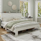 King Size Farmhouse Wooden Bed Frame with Headboard, Boho Platform Bedframe Sturdy Metal Slats Support, Spring Needed, Noisy Free, Easy Assembly (King, White)