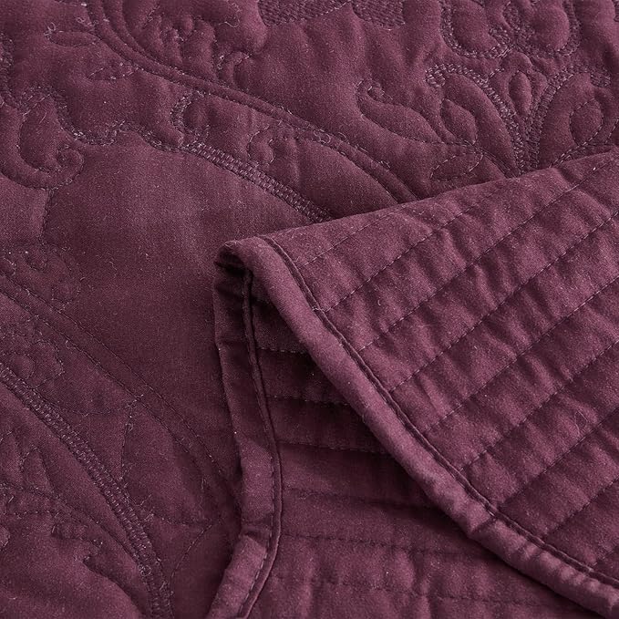 CHIXIN Bedspread Coverlet Set Queen Size - Lightweight Bedding Cover - Beautiful Stitching - 5 Piece Reversible Bedspread - Gorgeous Damask Paisley Pattern (Queen, Purple)