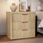 Night Stand with 3 Drawers, 23" Wide Modern Nightstand with Large Storage, Fluted Bed Side Table with Metal Handle, End Table Tall Nightstand for Bedroom, Living Room, Office, Nature