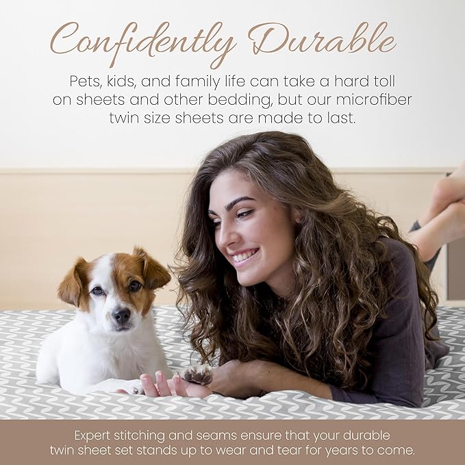 Linen Market Double-Brushed Patterned Microfiber Twin Sheet Set 3 Piece – Oeko-TEX Certified Ultra Soft & Wrinkle-Free - 16" Deep Pocket Sheets - Easy Care Twin Size - Puffed Chevron Light Gray