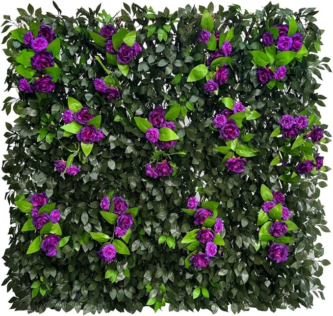 GLANT Expandable Fence Privacy Screen for Balcony Patio Outdoor,Decorative Faux Ivy Fencing Panel,Artificial Hedges (Single Sided Leaves) (1, Branches -Purple Rose)