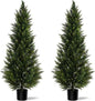Outdoor Artificial Cedar Topiary Tree, Faux Evergreen Shrubs for Front Porch Decor, Lifelike Fake Bushes Plants for Home Living Room Front Door Decor (2, 5ft)