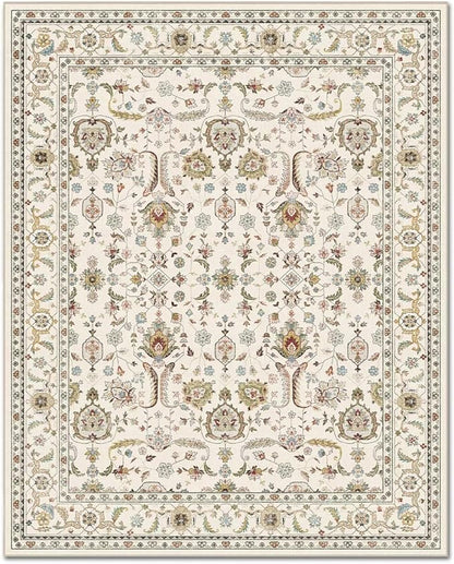 Washable 3x5 Entryway Rug, Boho Non-Slip Vintage Distress Small Rugs for Kitchen Nursery Office Bedroom, 0.3" Neutral Oriental Throw Thin Carpet with Cushioning Pad, Beige/Rust/Green/Multi