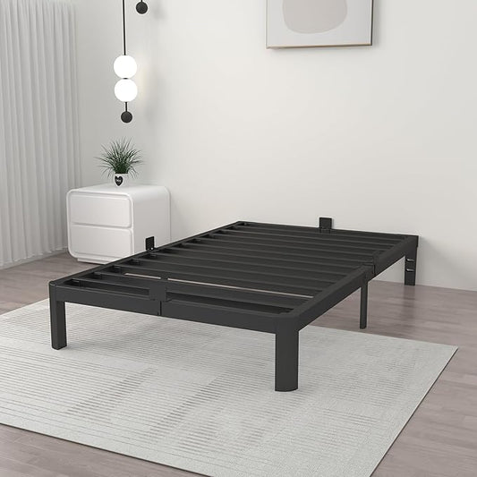 ITIMIDI 10 Inch Twin Size Bed Frames, Platform Bed with Metal Gaskets, Metal Bedframe No Box Spring Needed, DIY Headboard, Anti-Slip Mattress Stopper, Round Corner Leg, Easy Assembly, Black