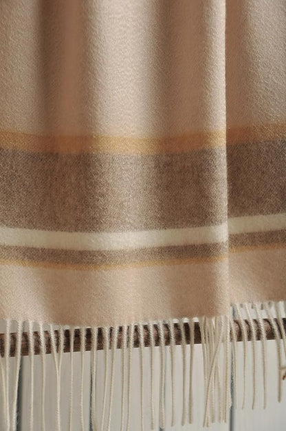 EP Mode 100% Pure Cashmere Throw Blanket for Sofa, Classic Design with Gift Box (Beige Border)