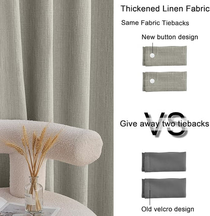 Jacquard Linen Curtains 72 inch Length 2 Panels Thick Faux Linen Blended Window Drapes Burlap Textured Curtains with Grommet for Living Room Bedroom Farmhouse (52x72 Light Khaki) Natural