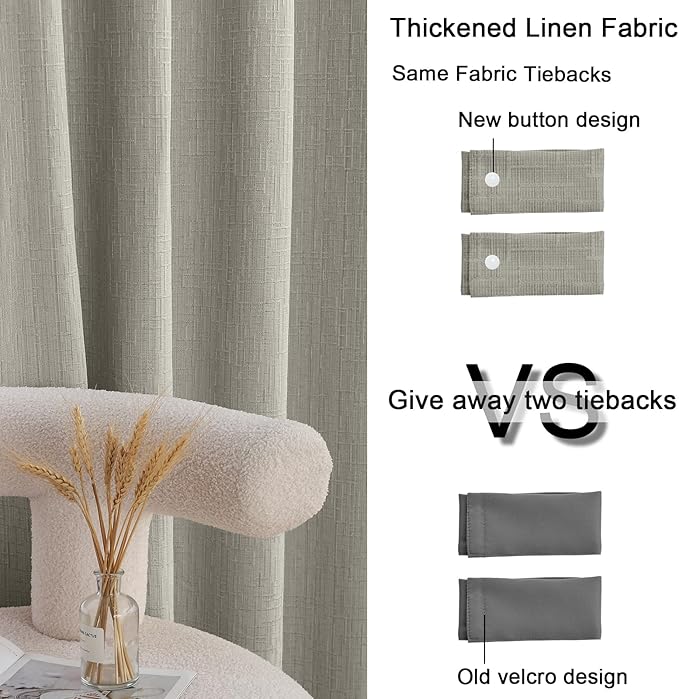 Jacquard Linen Curtains 63 inch Length 2 Panels Thick Faux Linen Blended Window Drapes Burlap Textured Curtains with Grommet for Living Room Bedroom Farmhouse (42x63 Light Khaki) Natural