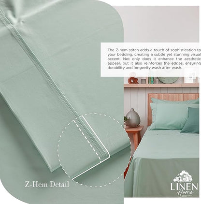 Linen Home 100% Cotton Percale Sheets Queen Size, Pastel Turk, Deep Pocket, 4 Pieces Set - 1 Flat, 1 Deep Pocket Fitted Sheet and 2 Pillowcases, Crisp Cool and Strong Bed Linen