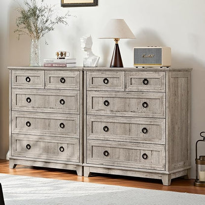 Farmhouse 5 Drawer Dresser for Bedroom, 33.2" Tall Small Dressers & Chest of Drawers, Rustic Wood Dresser with Metal Handle, Storage Organizer Closet for Living Room, Hallway, Entryway