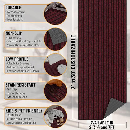 Ottomanson 2' x 12' Hallway Runner with Scraper Pile - Extra Durable Non-Slip Rug Mat for Indoor & Outdoor Use - Ideal for Kitchen, Entryway, Patio & Garage - High-Traffic Carpet, Red