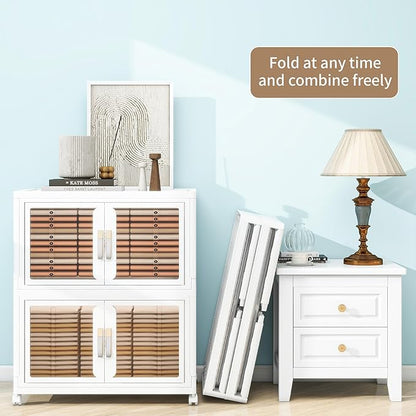 Large Stackable Storage Bins with Lids, 330QT-165QT*2Tier Foldable Cabinet for Closet Organizers, Plastic Storage Containers Box with Wheels